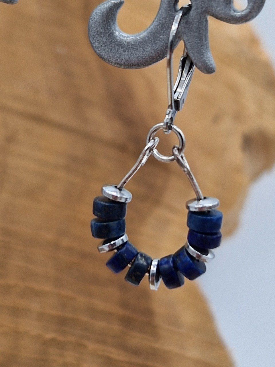 Boucles d'oreilles  en lapis-lazuli et acier inoxydable 