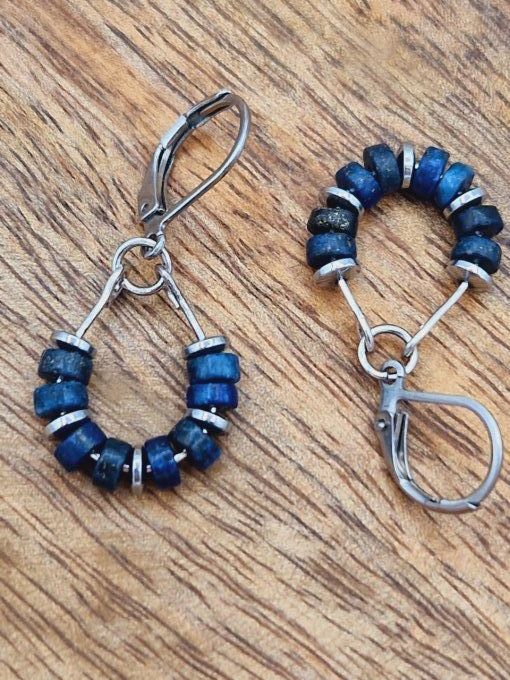 Boucles d'oreilles  en lapis-lazuli et acier inoxydable 