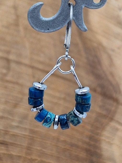 Boucles d'oreilles en jaspe teinté et acier inoxydable 