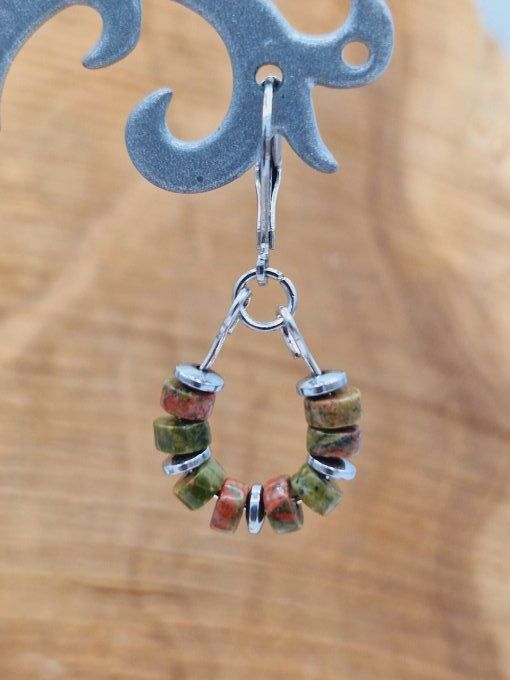 Boucles d'oreilles  en unakite et acier inoxydable