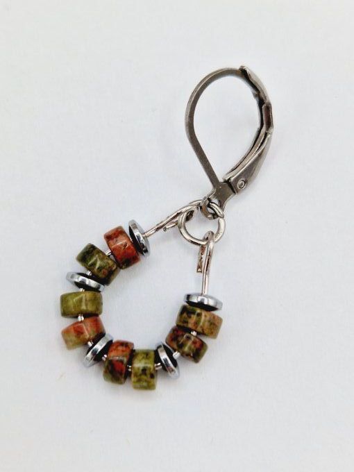 Boucles d'oreilles  en unakite et acier inoxydable