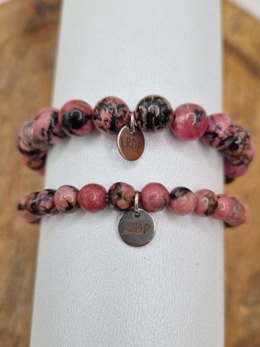 Bracelet en rhodonite rose et noire