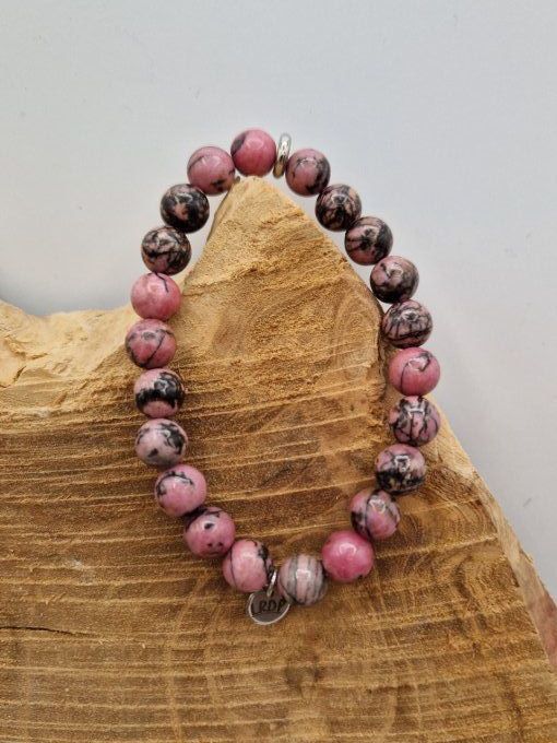 Bracelet en rhodonite rose et noire