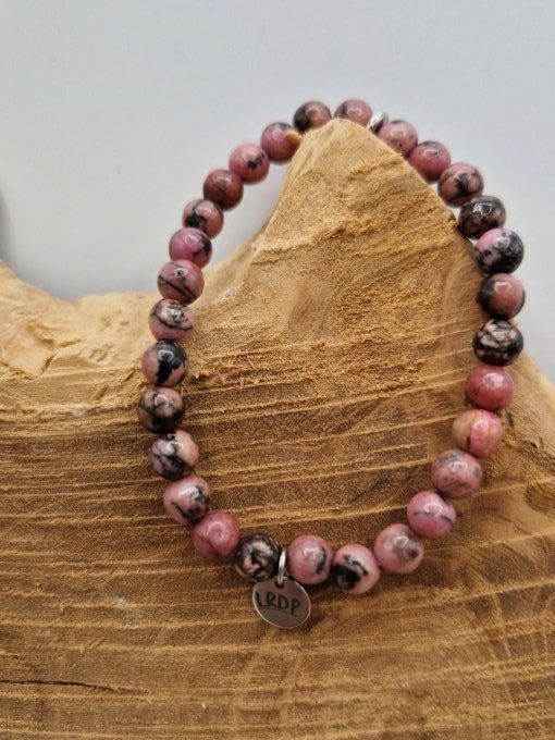 Bracelet en rhodonite rose et noire