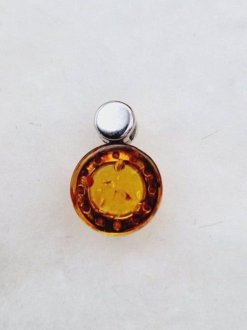 Pendentif rond en ambre doré et argent 925 