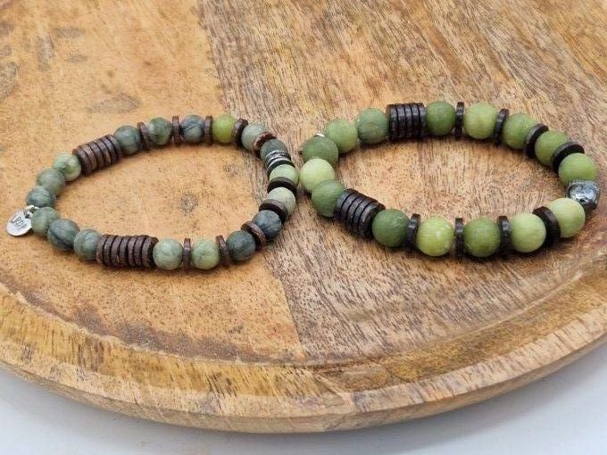 Bracelet en jade de Thaïlande et noix de coco 