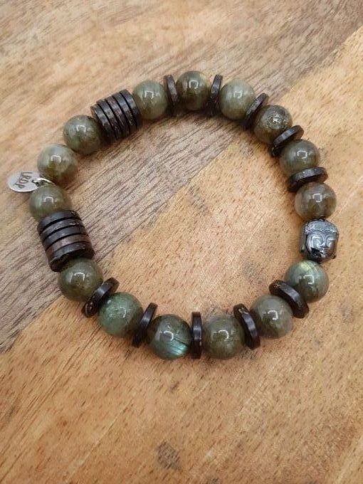 Bracelet en labradorite et noix de coco
